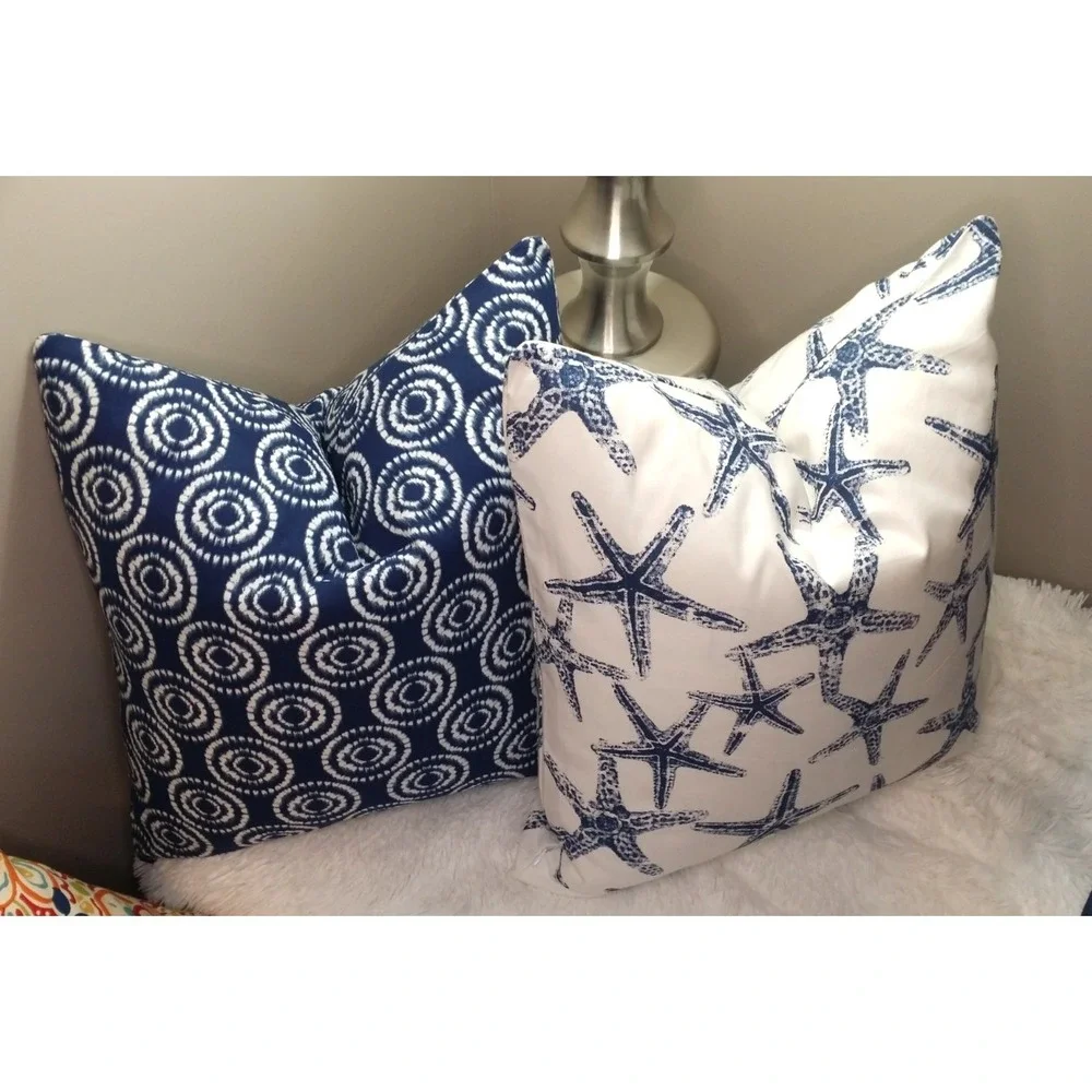 Bryant Throw Pillow Cover 20x20 Zipper Cotton Blue White Nagoya Geo Chambray NEW